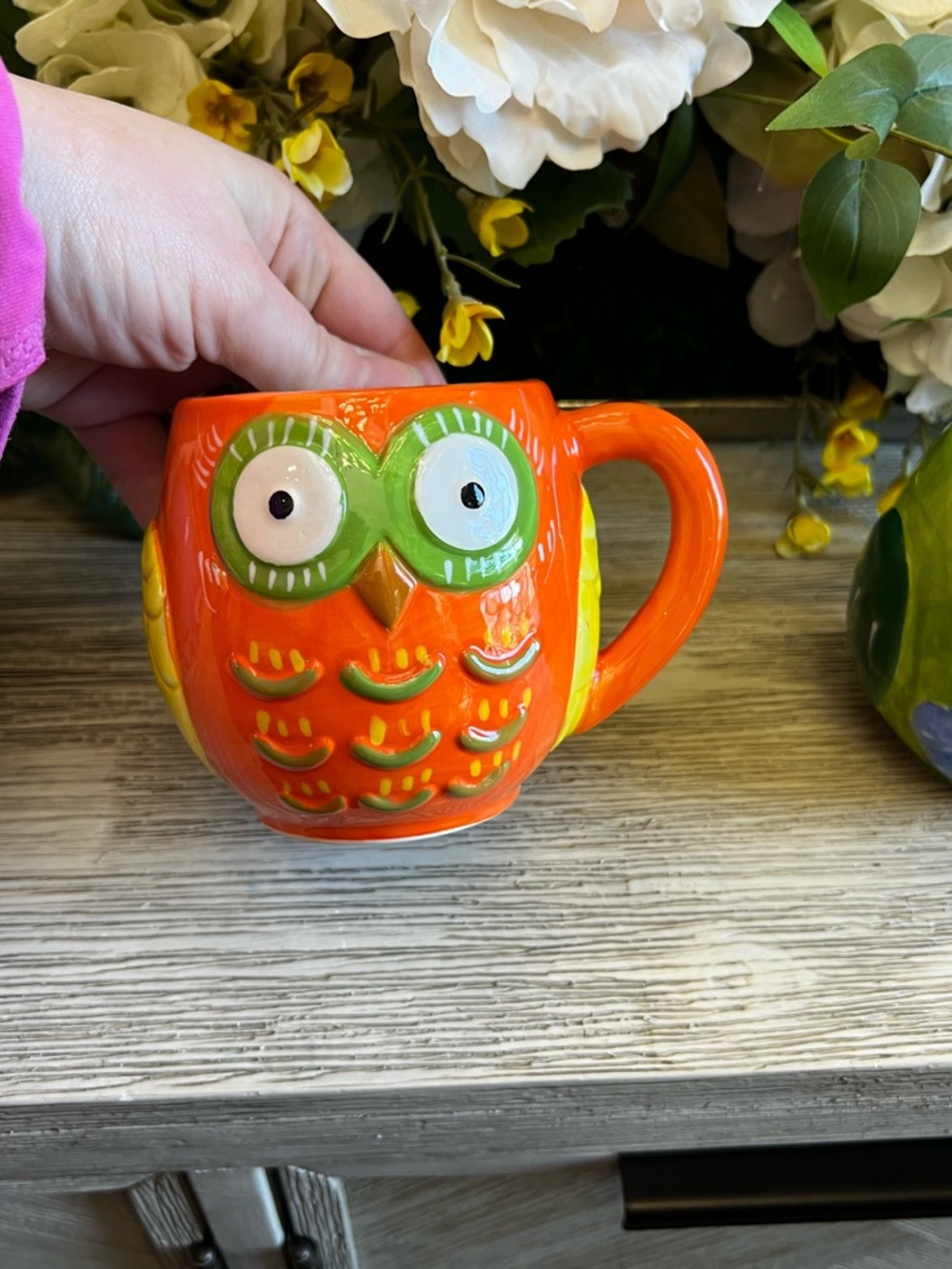 Colorful Owl Ceramic Mug Set of 4 - Blue, Orange, Green, Red - Picture 6 of 10